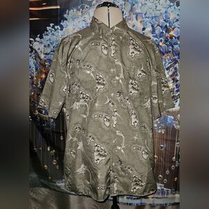 Chaps, Grey-Brown, Marlin Skeleton Hawaiian Pattern, Button Down, Size XXL